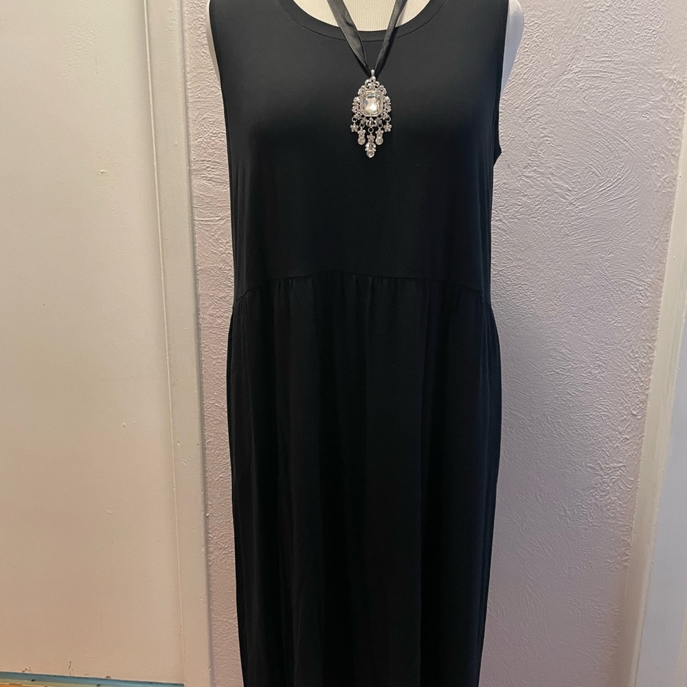 LOGO by Lori Goldstein Black Sleeveless Scoop Neck Midi Dress SZ PXL